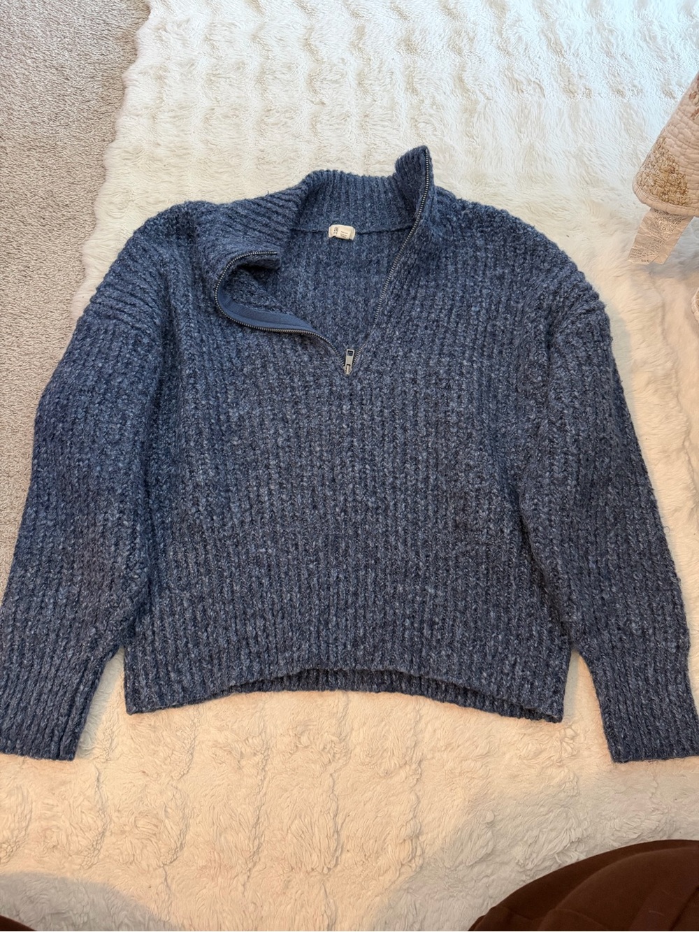 a.n.a Navy Ribbed Half-Zip Turtleneck Sweater